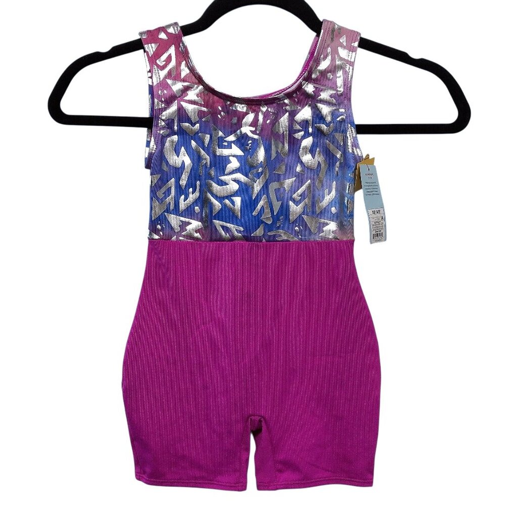 NWT Girls' Cat & Jack Pink Blue Metallic Abstract Print Cutout Back Gymnastics